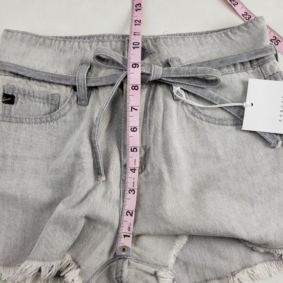 Kancan Tamsin Belted Jean Short Womens Small Gray High Rise Raw Hem Denim Cotton - Picture 9 of 11